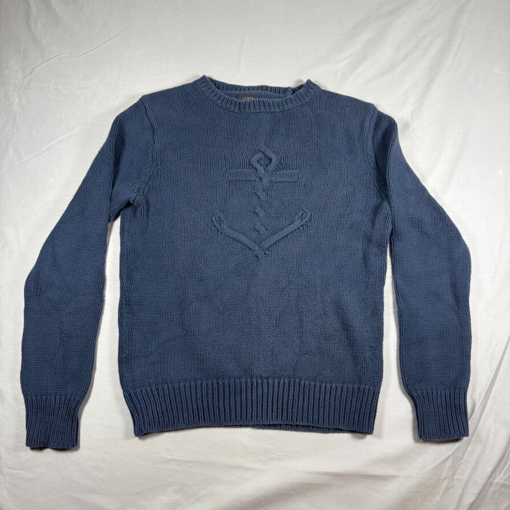 J.Crew Re-Imagined Mens Small Navy Blue Cotton Anchor Cable Knit Sweater AM609